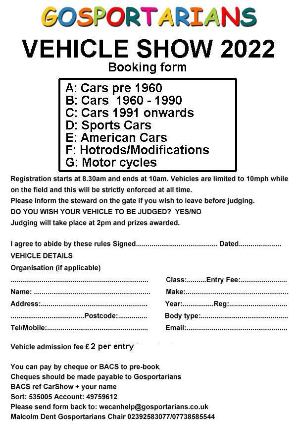 Car Show entry forms